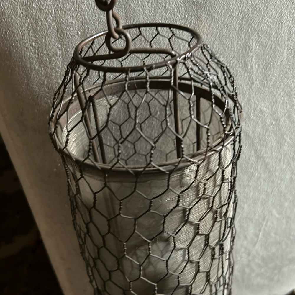 Candle (tea light ) holder/ antiqued brassy bronze; hanger or table top